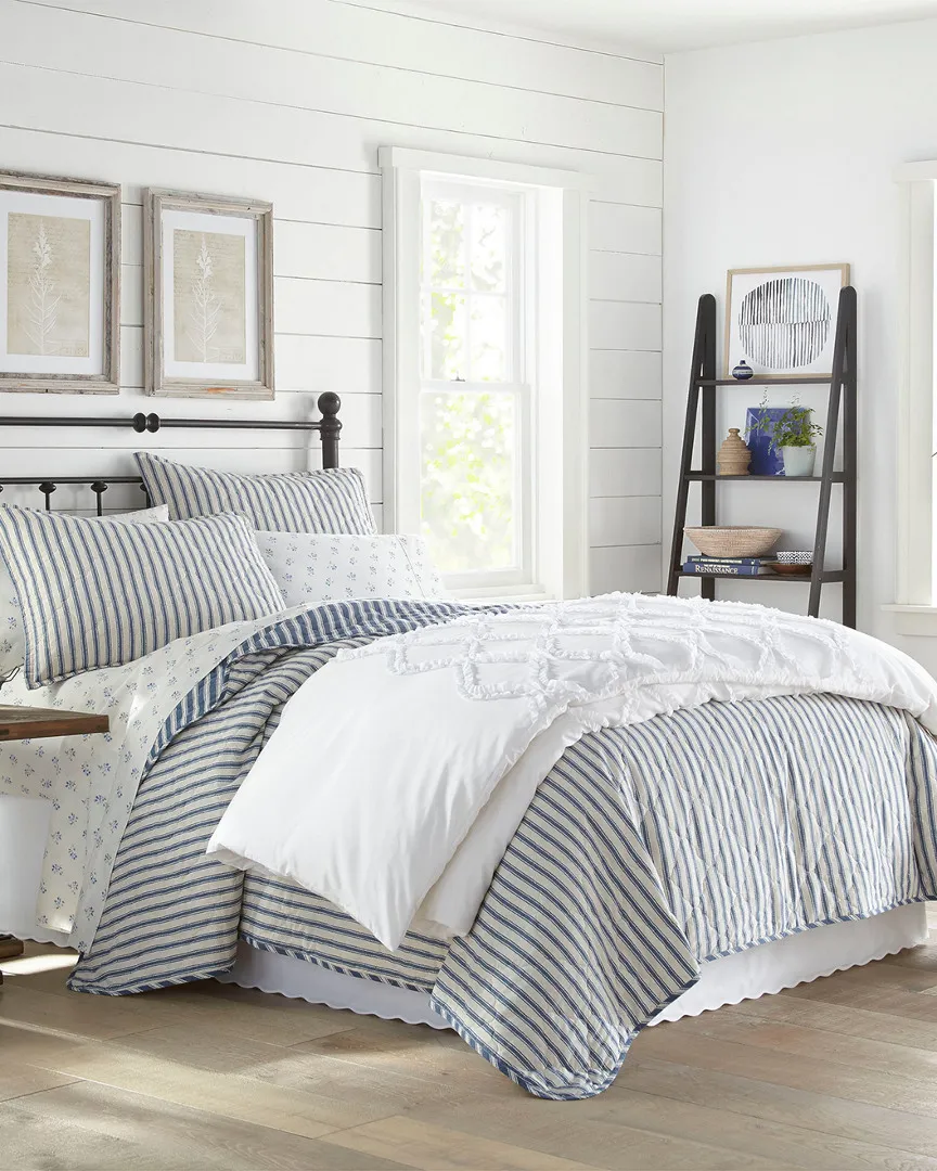 Willow Way Ticking Stripe Quilt Set - Navy image
