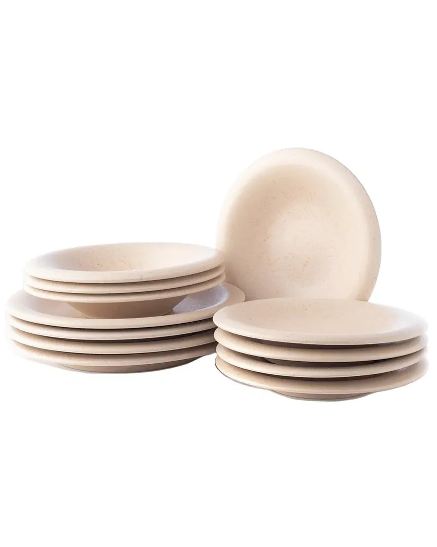 Aro 12-Piece Dinnerware Set - Cream, Stoneware