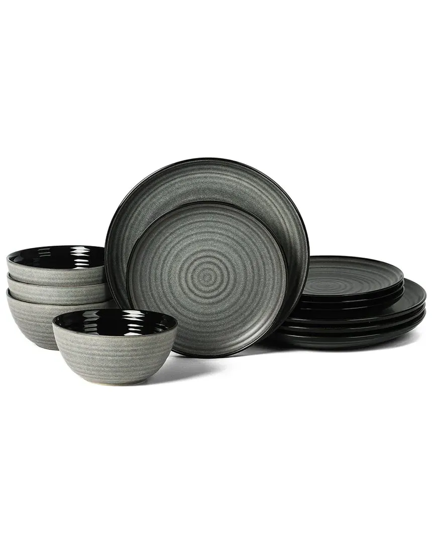 Dua 12pc Round Dinnerware Set - Black, Stoneware image