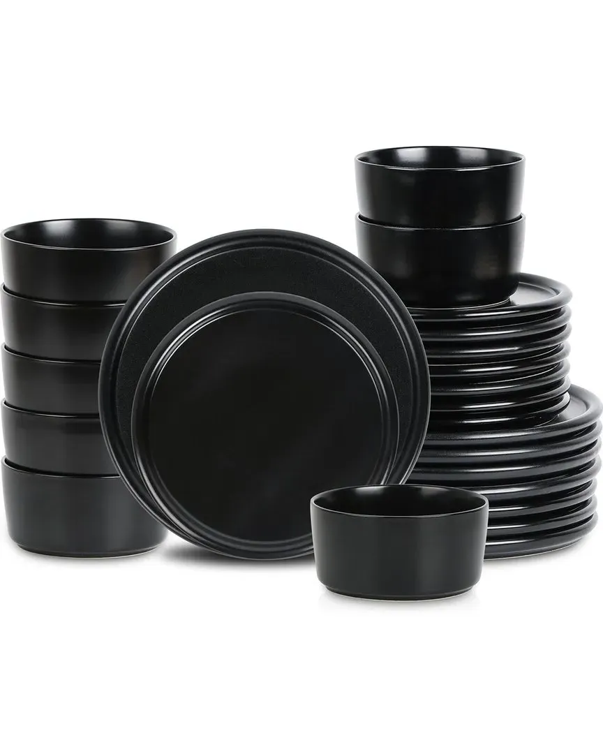 Eden 24pc Dinnerware Set - Black, Stoneware