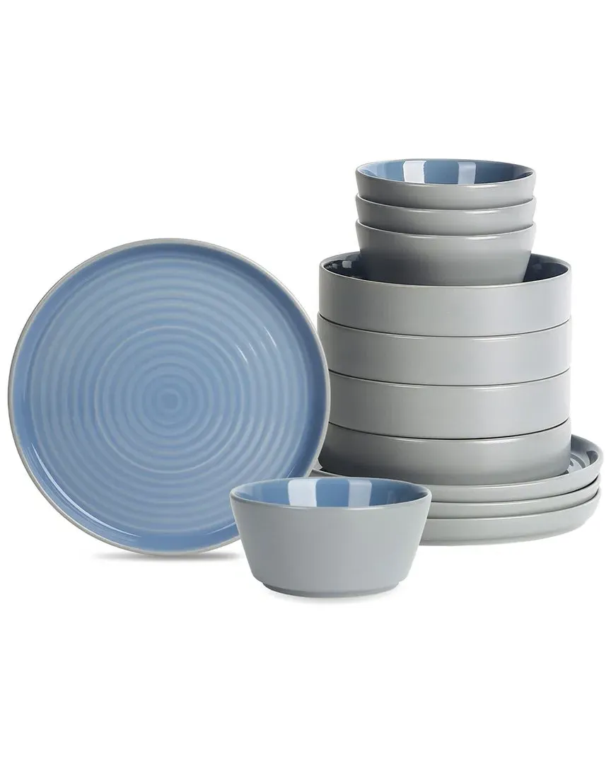 Elica 12-Piece Dinnerware Set - Blue/Grey, Stoneware