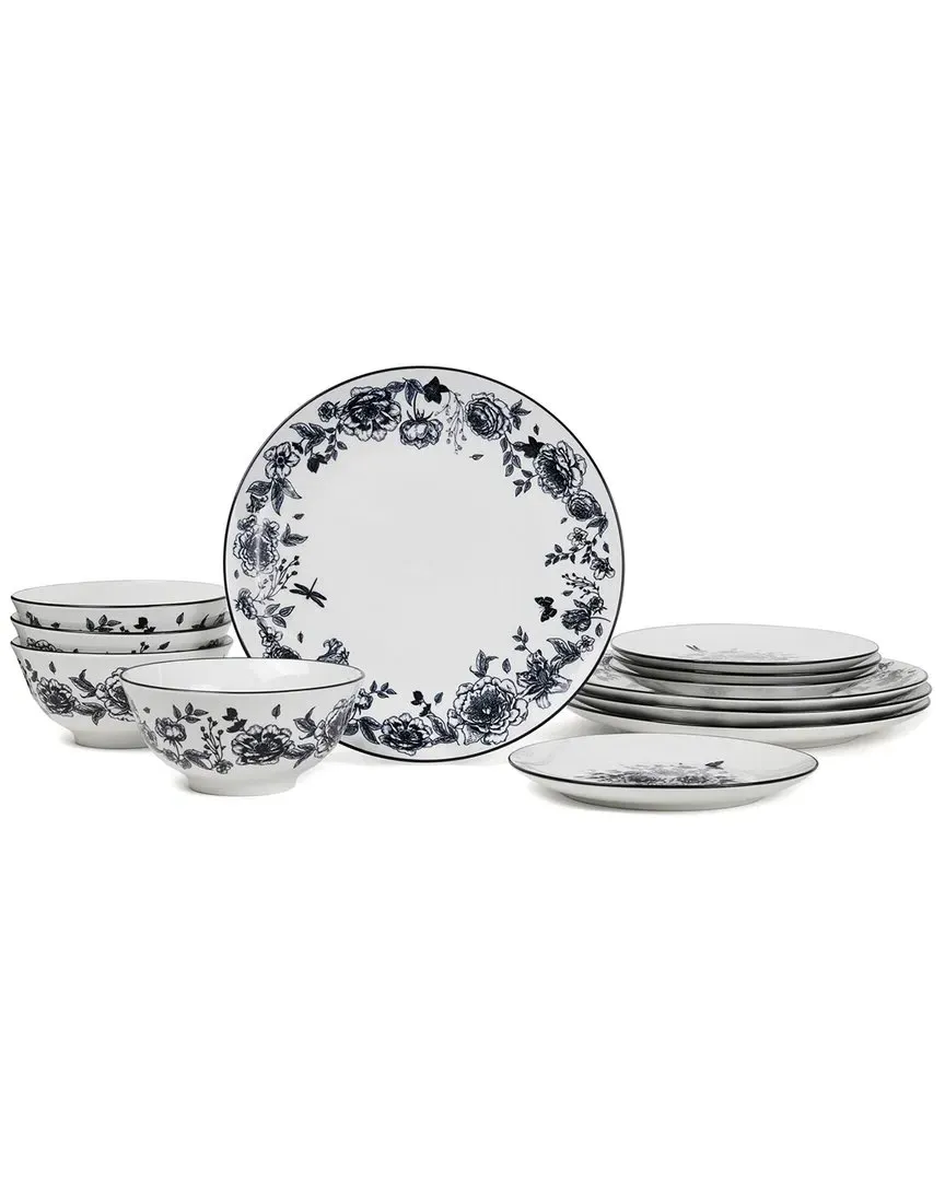 Esme 12pc Round Dinnerware Set - Black, Porcelain image