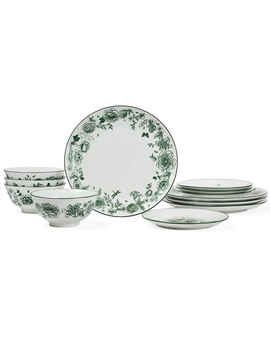 Esme 12pc Round Dinnerware Set - Green, Porcelain