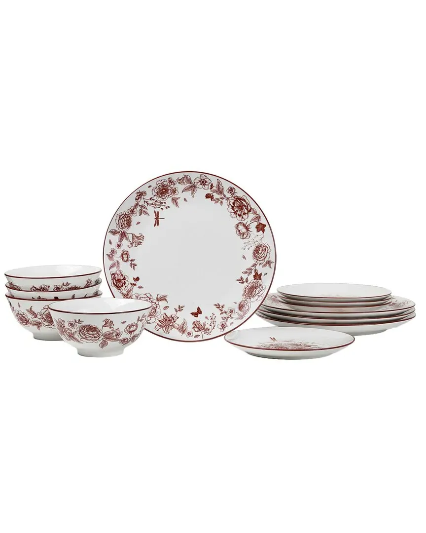Esme 12pc Round Dinnerware Set - Red, Porcelain