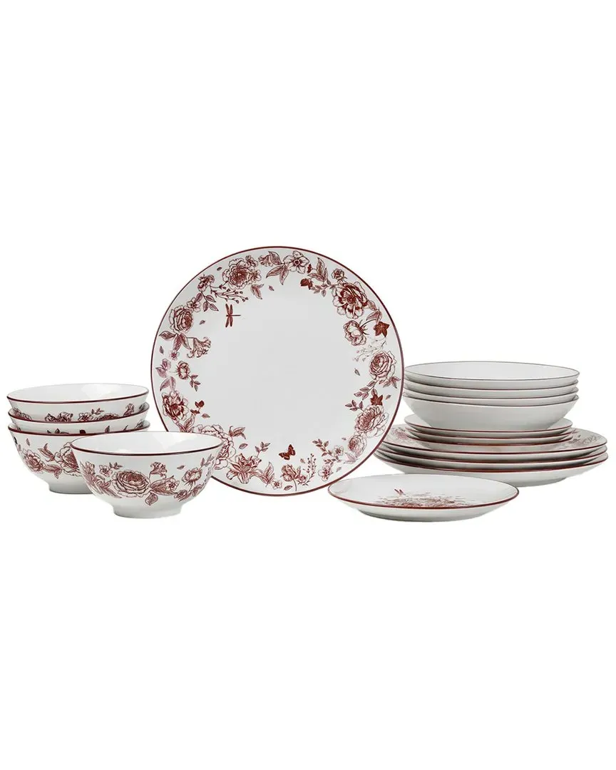 Esme 16pc Round Dinnerware Set - Red, Porcelain