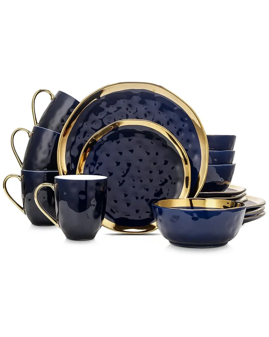 Florian 16-Piece Dinnerware Set - Navy Blue, Porcelain