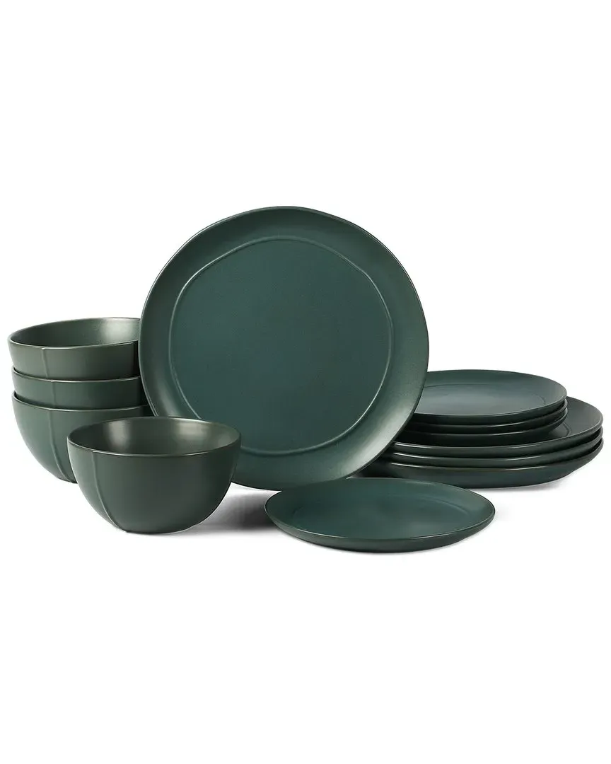 Infinity 12-Piece Dinnerware Set - Green, Stoneware