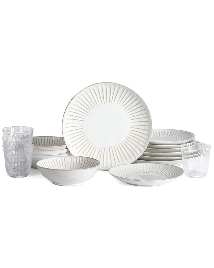 Linea 16-Piece Dinnerware Set - White, Stoneware