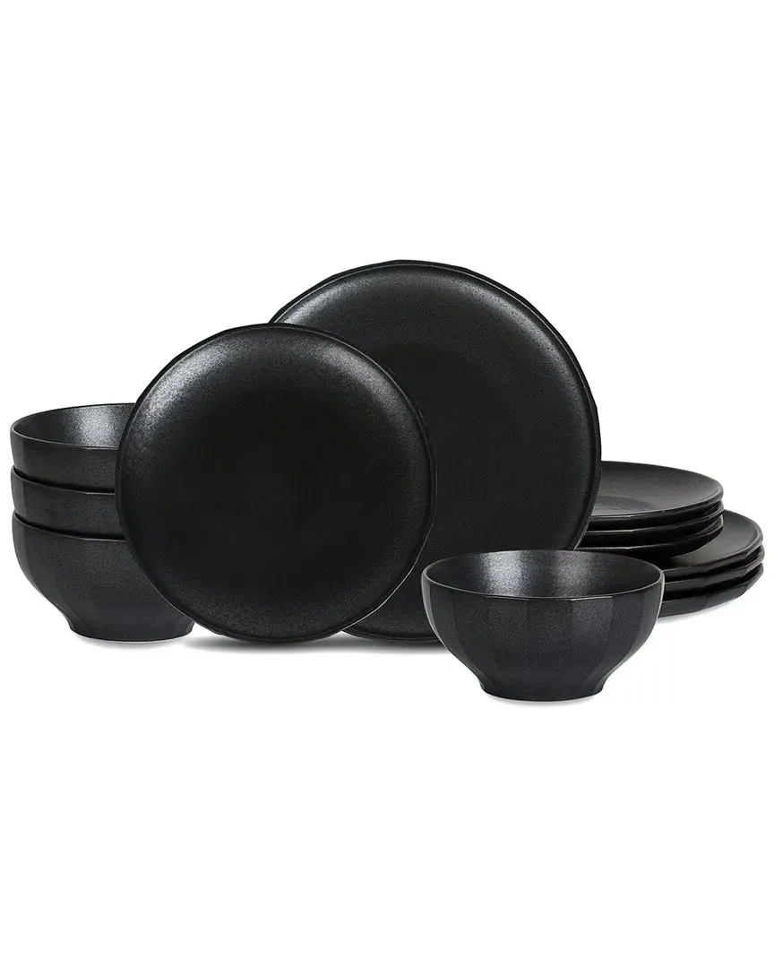 Rio 12pc Dinnerware Set - Black, Stoneware