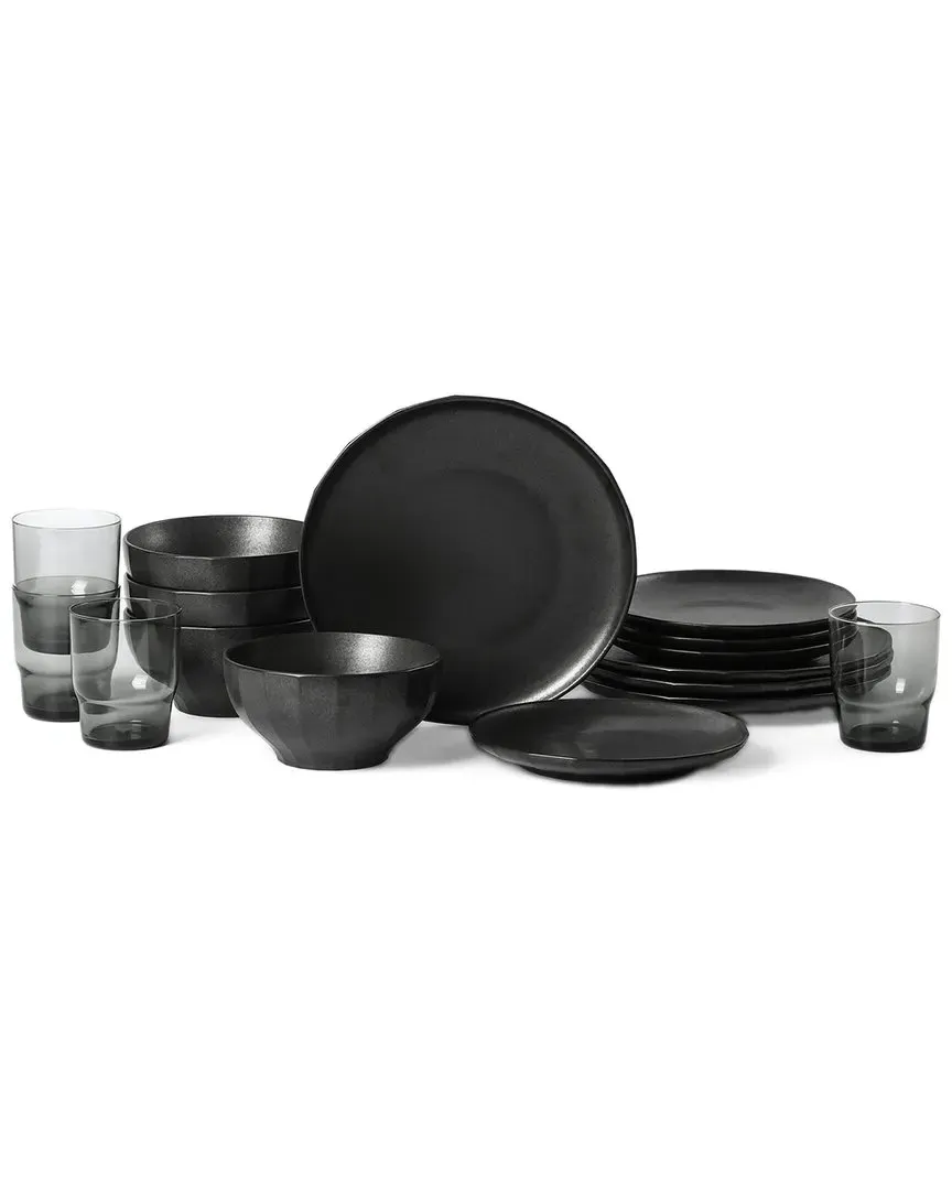 Rio 16-Piece Dinnerware Set - Black, Stoneware