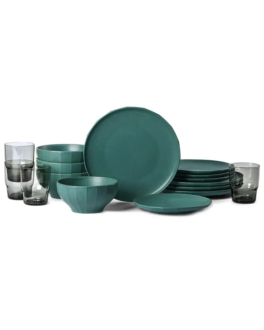 Rio 16-Piece Dinnerware Set - Green, Stoneware