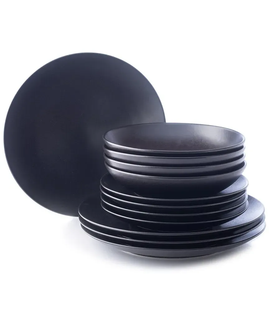 Semplice 12pc Dinnerware Set - Black, Stoneware