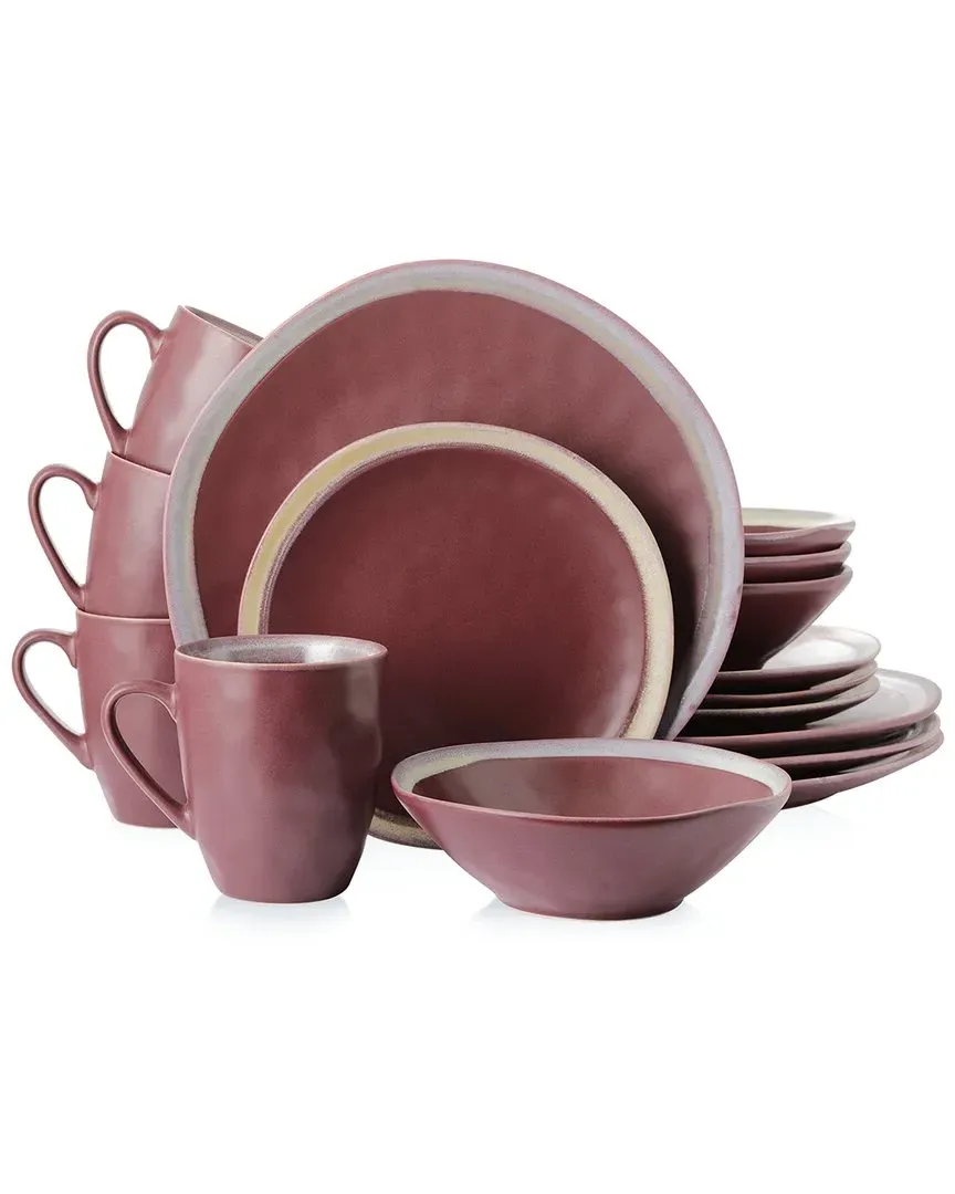 Serafina 16-Piece Dinnerware Set - Wine, Stoneware