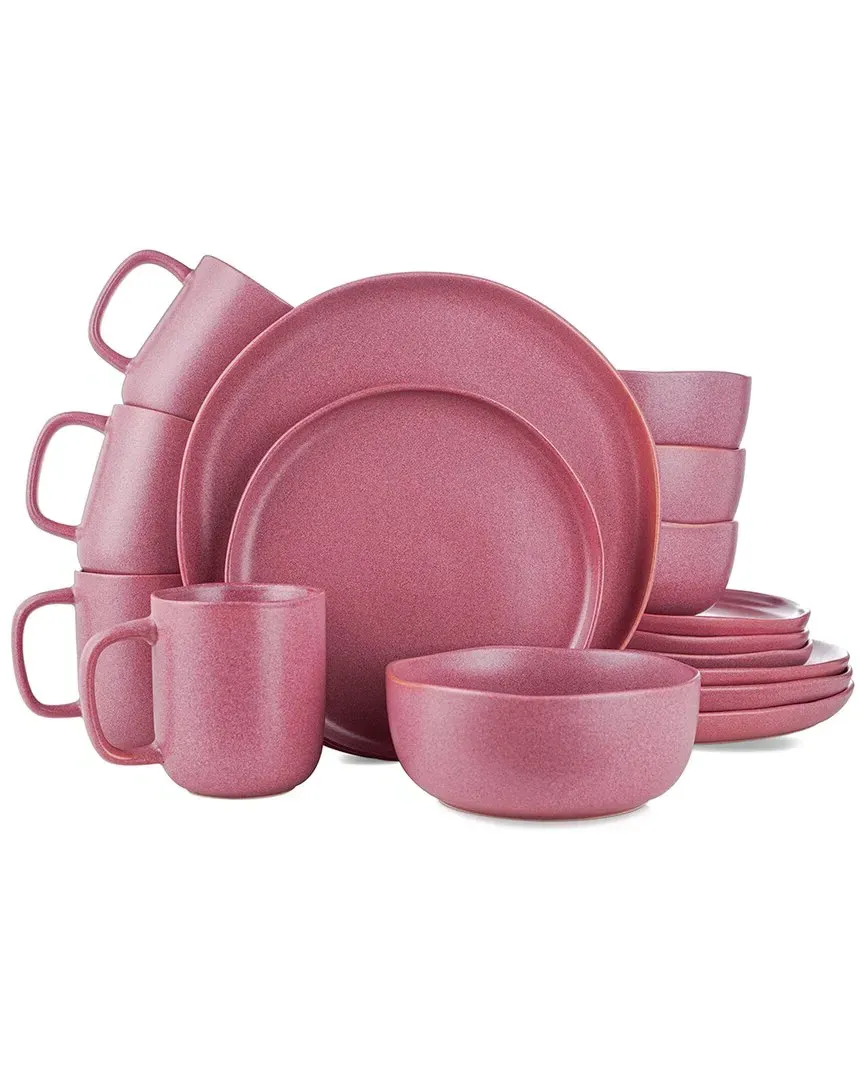 Tom 16-Piece Dinnerware Set - Pink, Stoneware