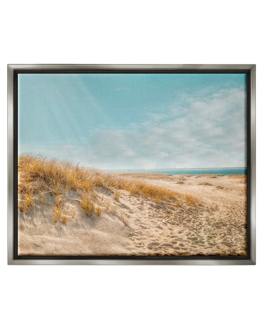 Sandy Ocean Beach Sun Rays Framed Canvas Wall Art - Gray image