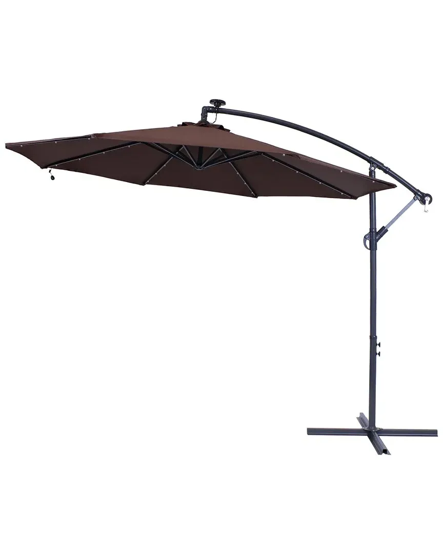 10-Foot Solar LED Offset Umbrella with Cantilever - Brown