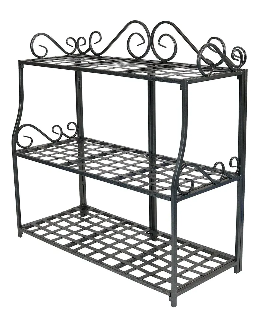 3-Tier Plant Stand with Decorative Scroll Edging - Silver, Iron image