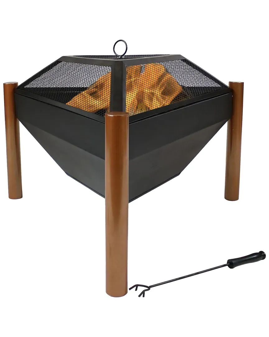 31in Triangle Fire Pit with Side Table - Black, Steel image