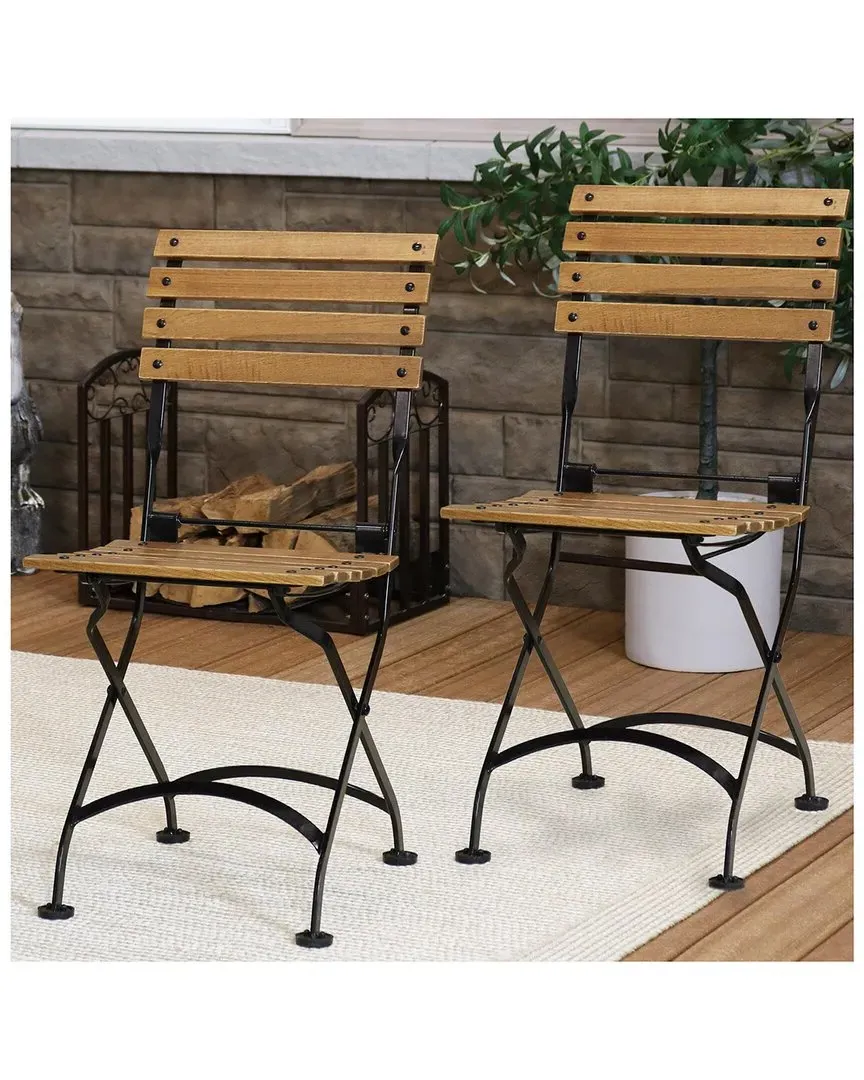 European Chestnut Folding Bistro Side Chair - Brown