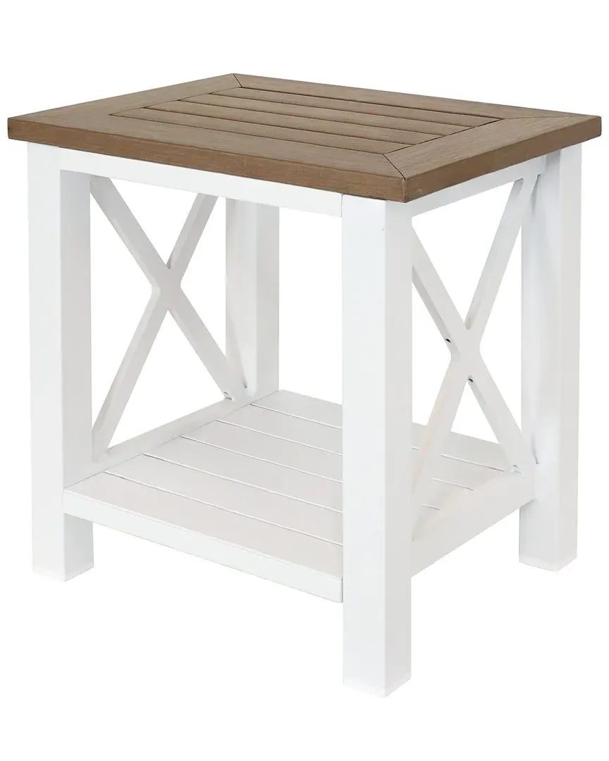 Farmhouse Side Table with Shelf - White
