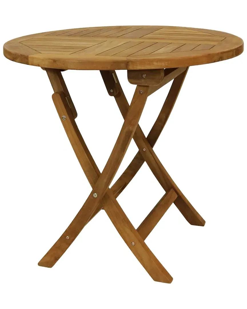 Folding Round Teak Outdoor Patio Table - Brown