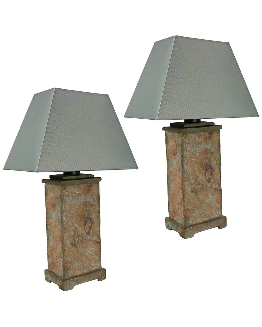 Indoor/Outdoor Electric Table Lamp Set - Brown, Slate