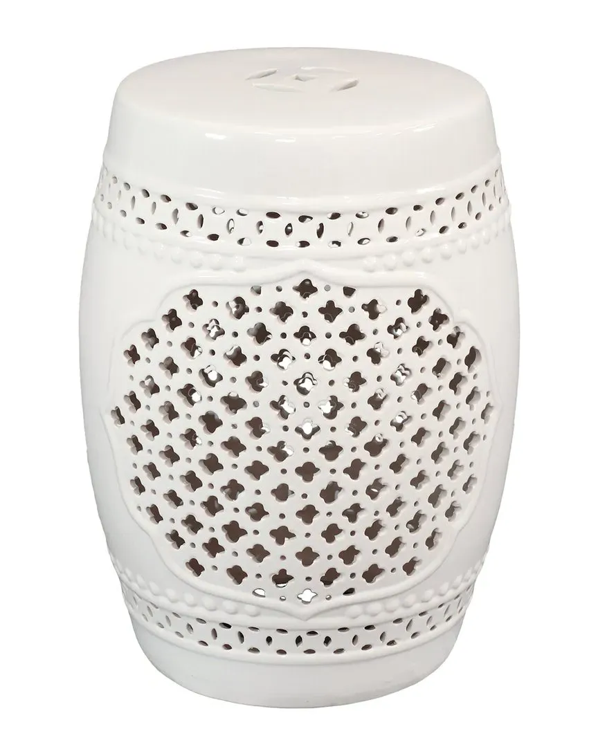Marrakesh Lattice Ceramic Garden Stool - White