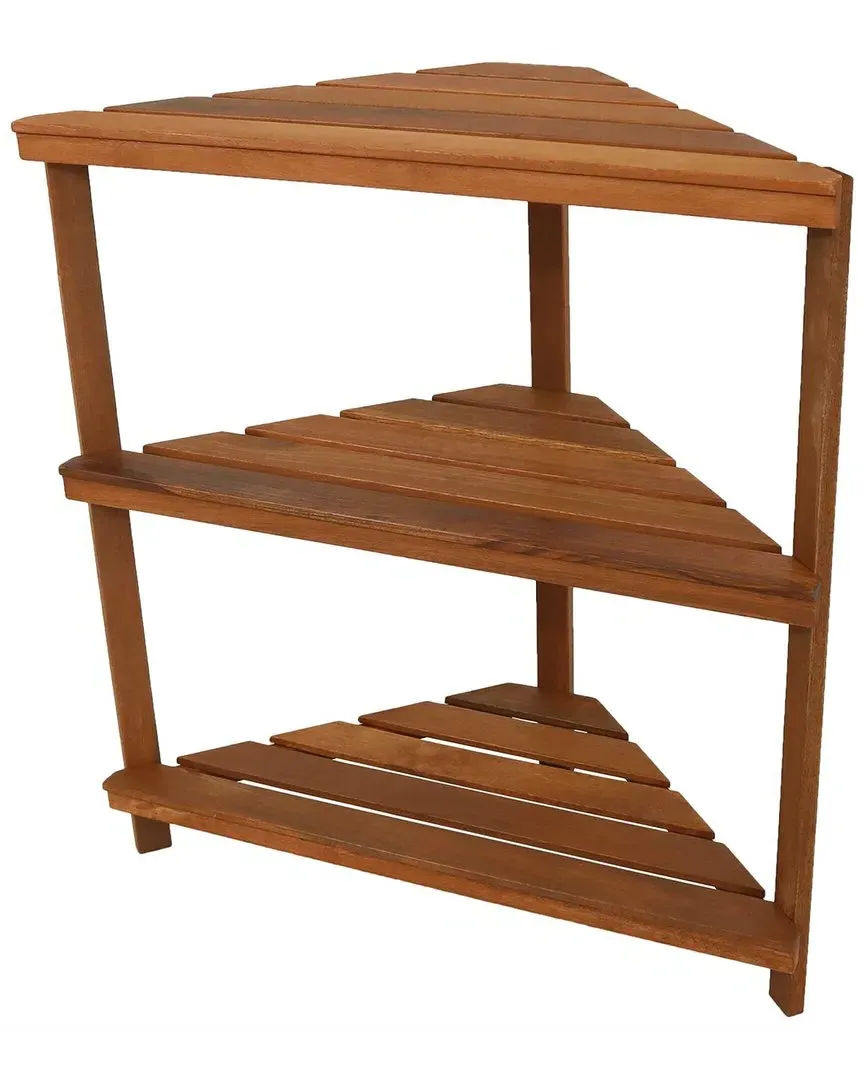 Meranti Wood 3-Tier Corner Plant Stand with Teak Oil Finish - Brown image