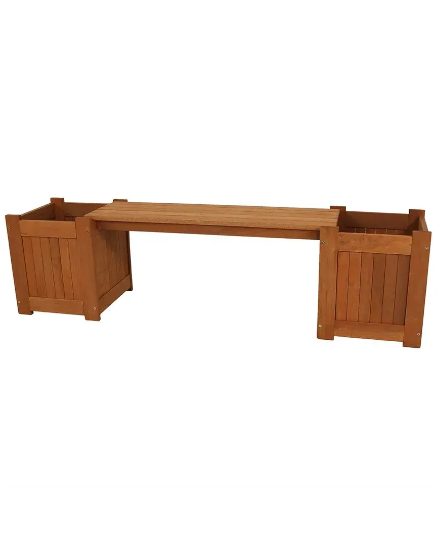 Meranti Wood Outdoor Planter Box Bench with Teak Oil Finish - Brown