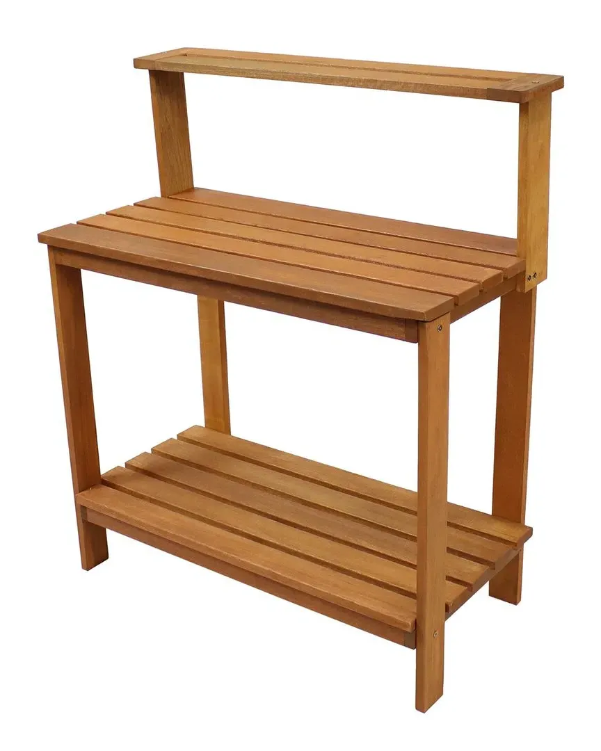 Meranti Wood Outdoor Potting Bench with Teak Oil Finish - Brown