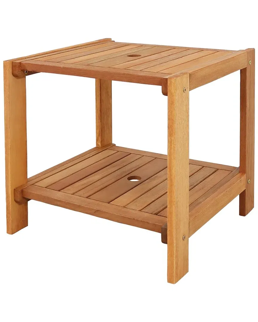 Meranti Wood Outdoor Side Table with Umbrella Hole - Brown image