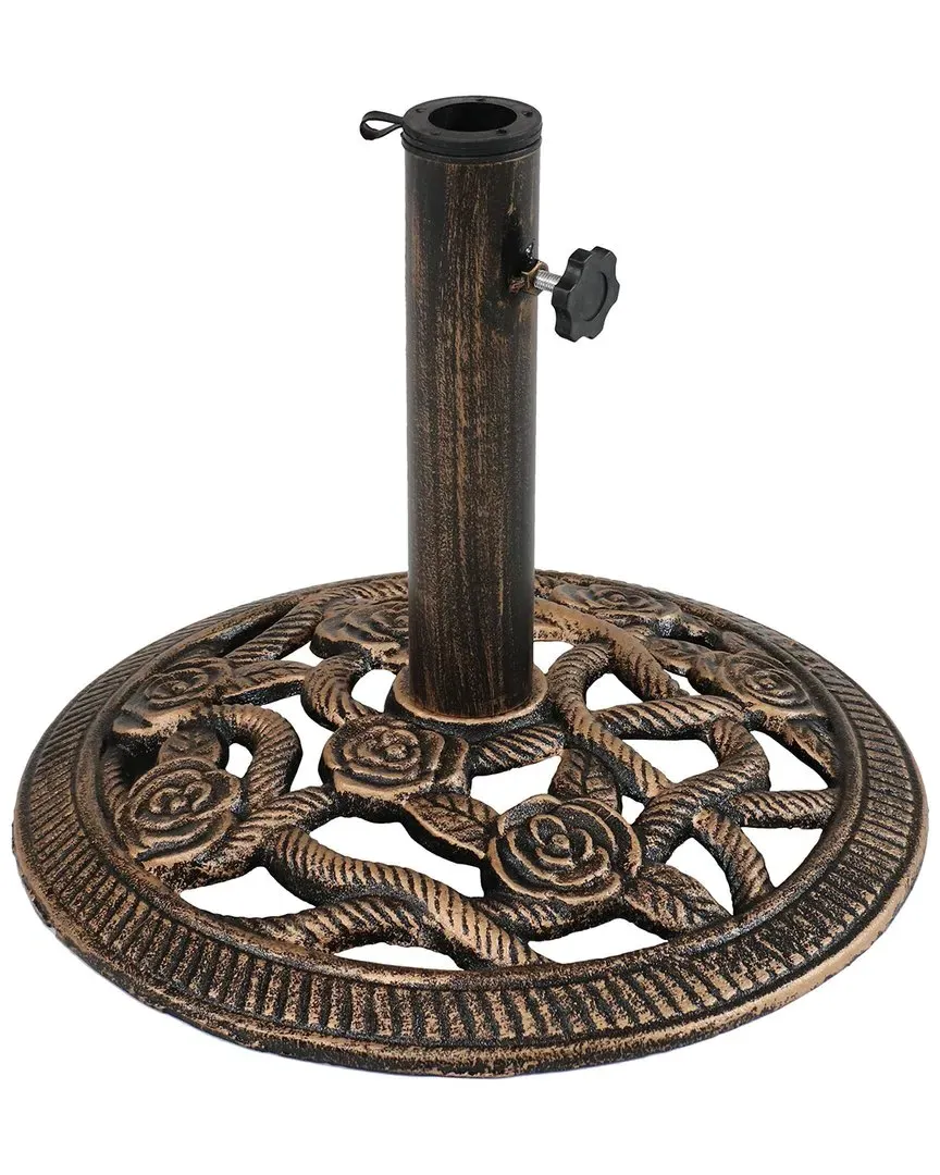 Rose Blossom Cast Iron Patio Umbrella Base - Bronze image