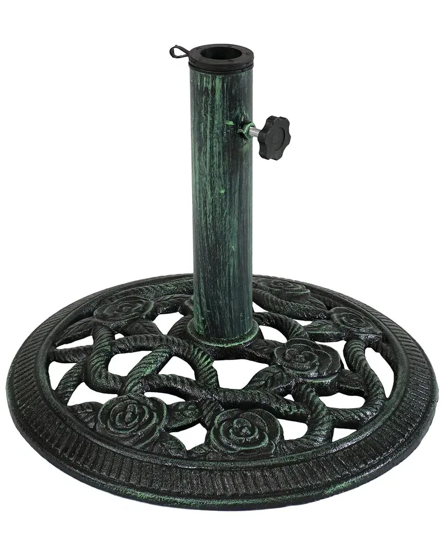 Rose Blossom Cast Iron Patio Umbrella Base - Green