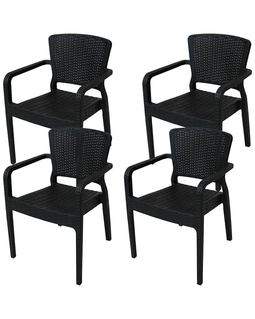 Segonia Stackable Arm Chair Set of 4 - Black, Polypropylene