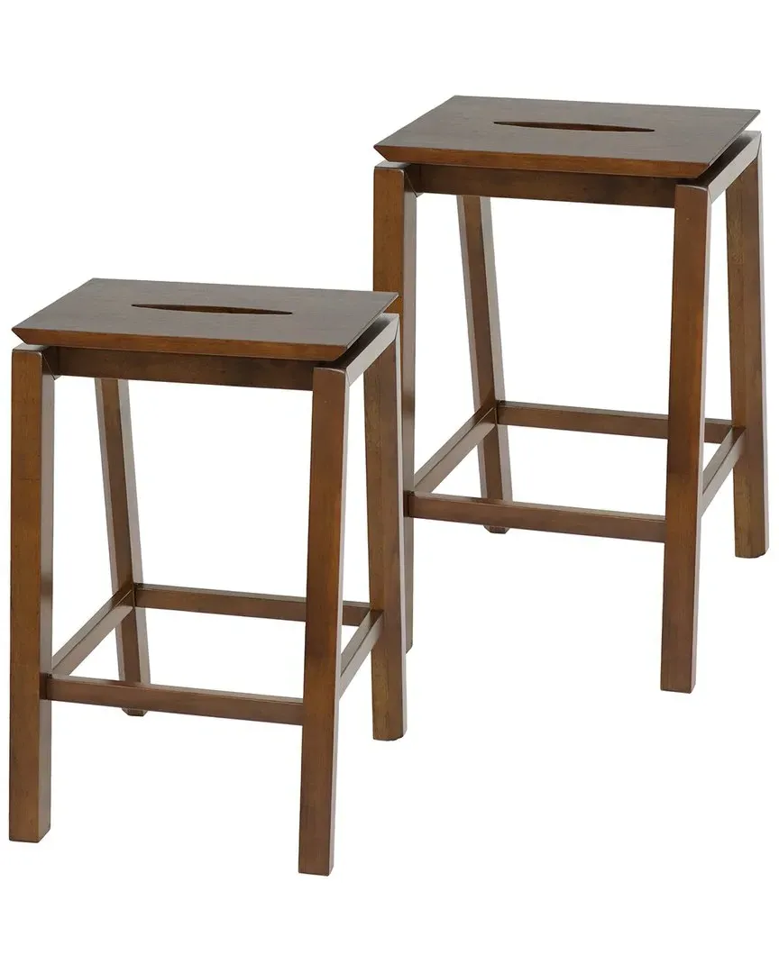 Set of 2 Counter-Height Stools - Brown, Rubberwood image
