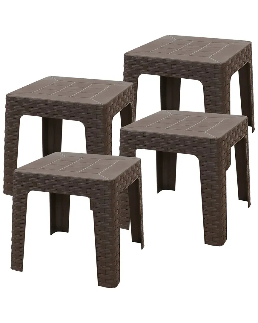 Set of 4 Square Patio Side Tables - Brown, Polypropylene image