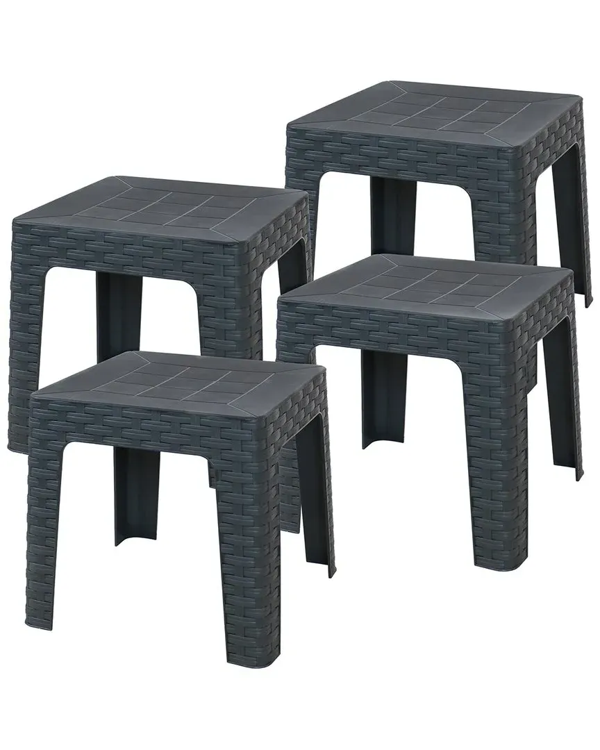 Set of 4 Square Patio Side Tables - Grey, Polypropylene