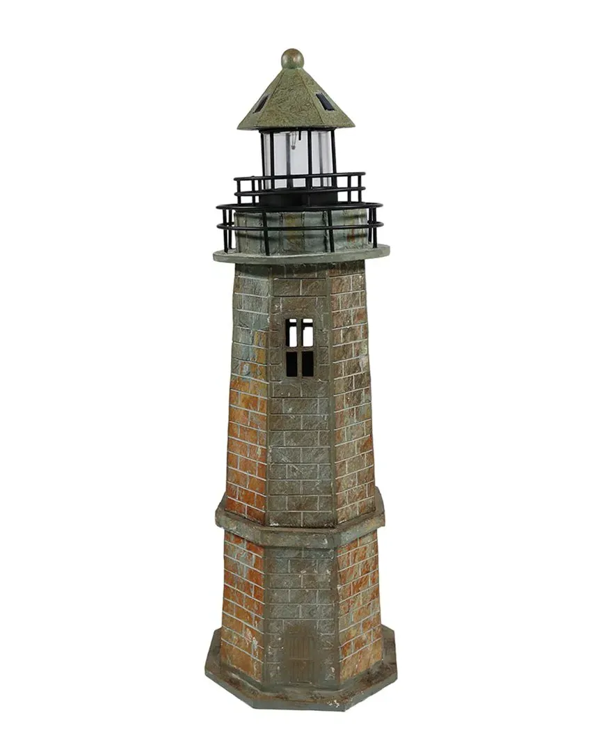 Solar LED Nautical Lighthouse Outdoor Statue - Grey, Resin