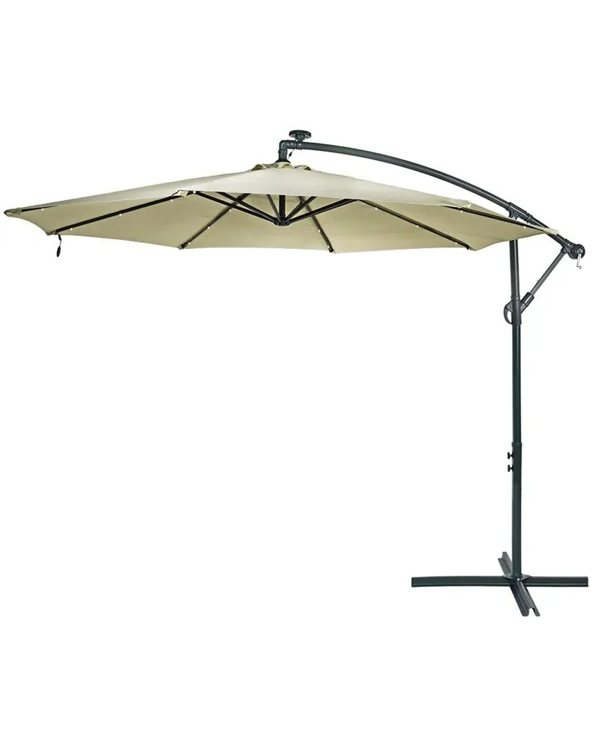 Sunnydaze 10ft Offset Umbrella with Solar LED Lights - Beige image