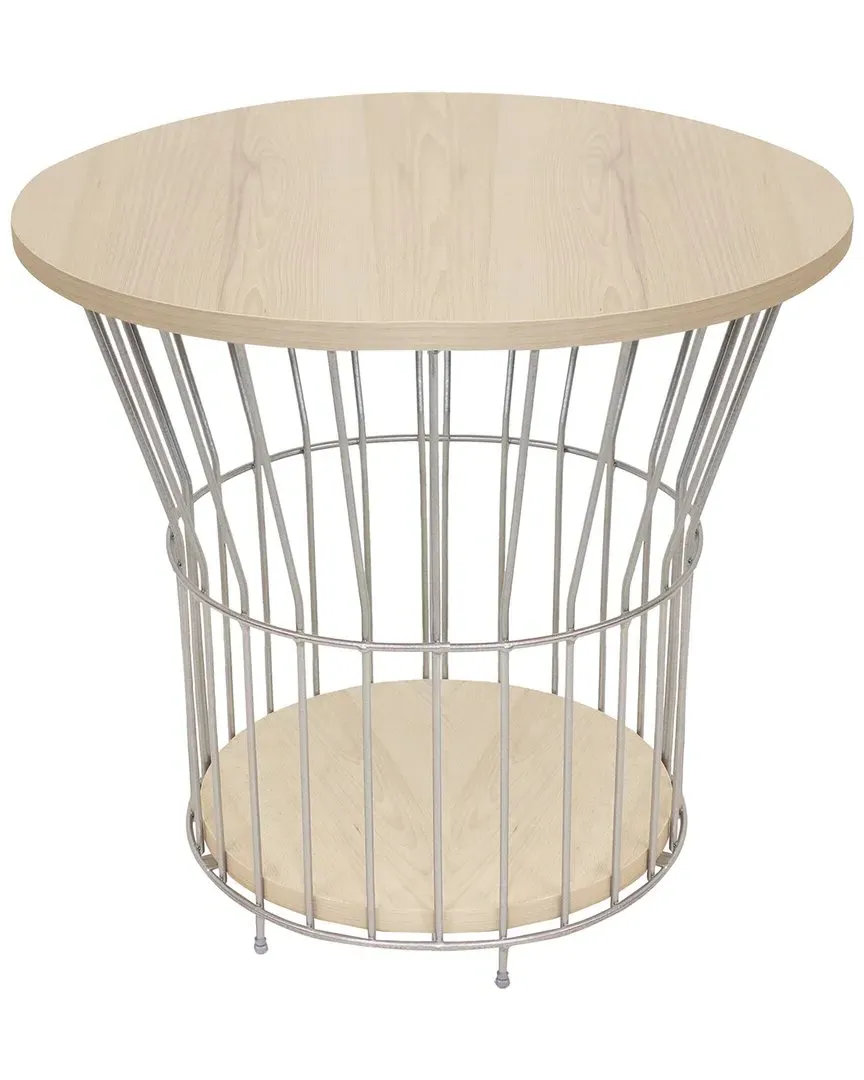 Wire Pedestal End Table with Storage - Cream image
