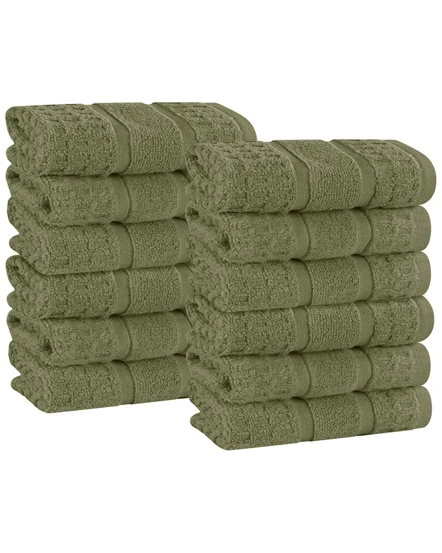 12-Piece Zero Twist Cotton Waffle Washcloth Set - Forest Green image