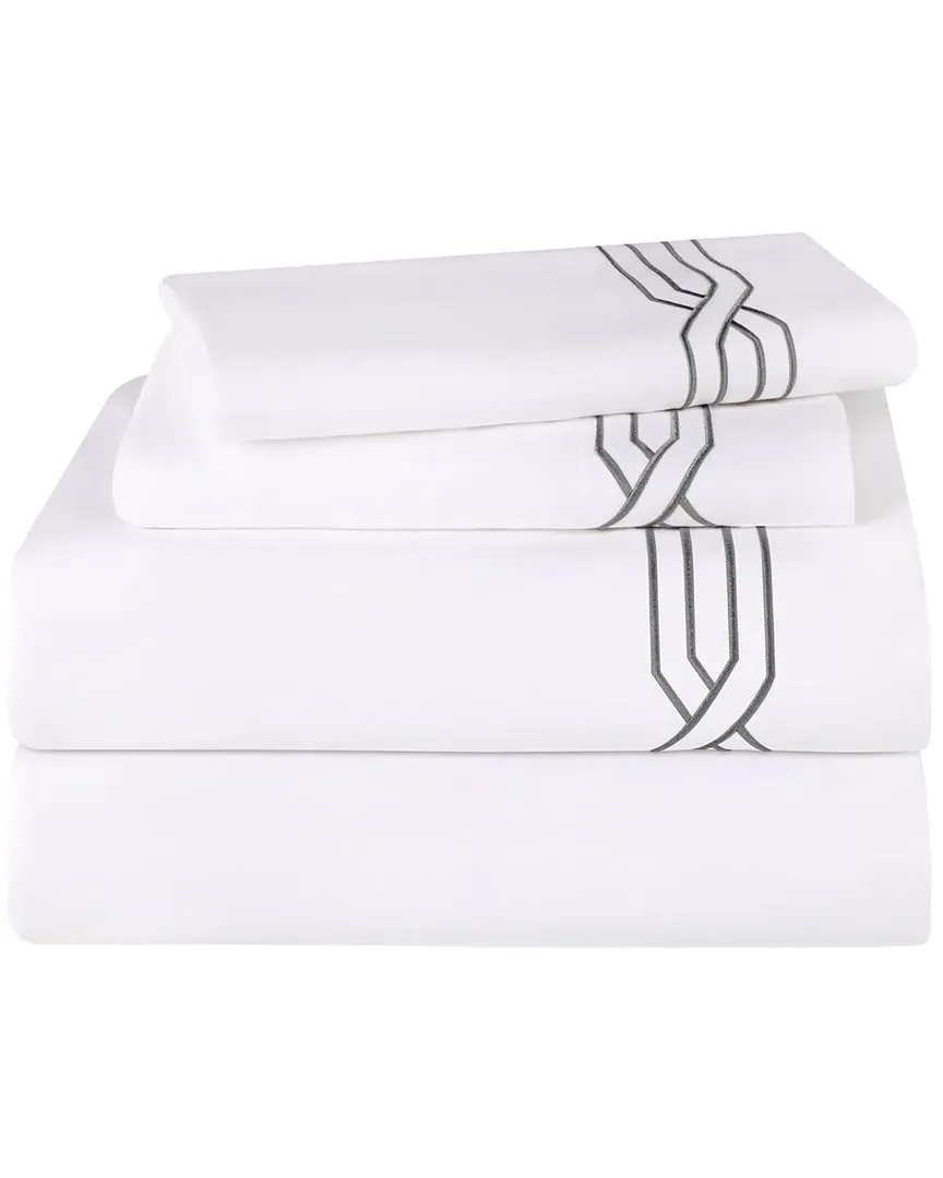 1200tc Egyptian Cotton Embroidered Geometric Scroll Bed Sheet Set image