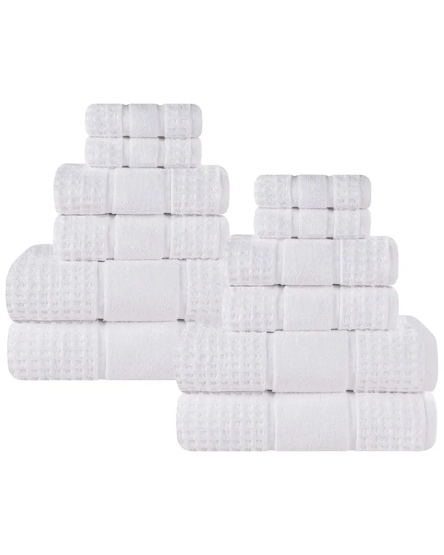 12pc Zero Twist Cotton Waffle Honeycomb Towel Set - White