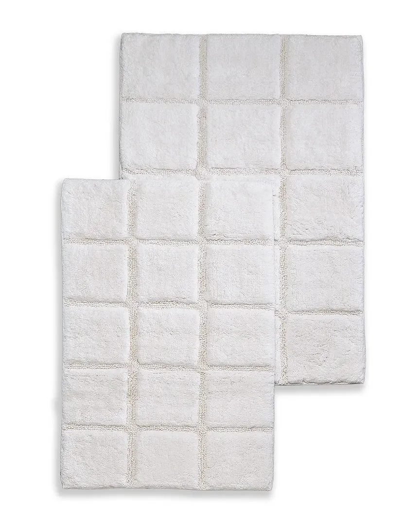 2pc Checkered Non-Slip Cotton Bath Rug Set - White