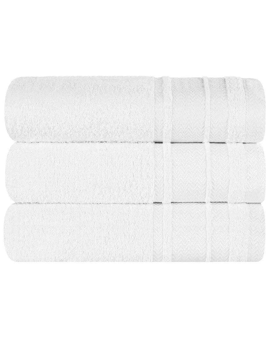 3-Piece Zero Twist Cotton Dobby Border Bath Towel Set - White