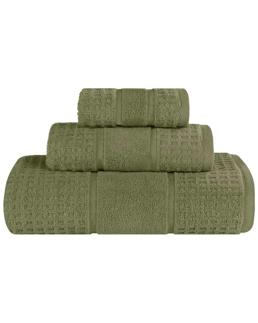 3-Piece Zero Twist Cotton Waffle Towel Set - Forest Green