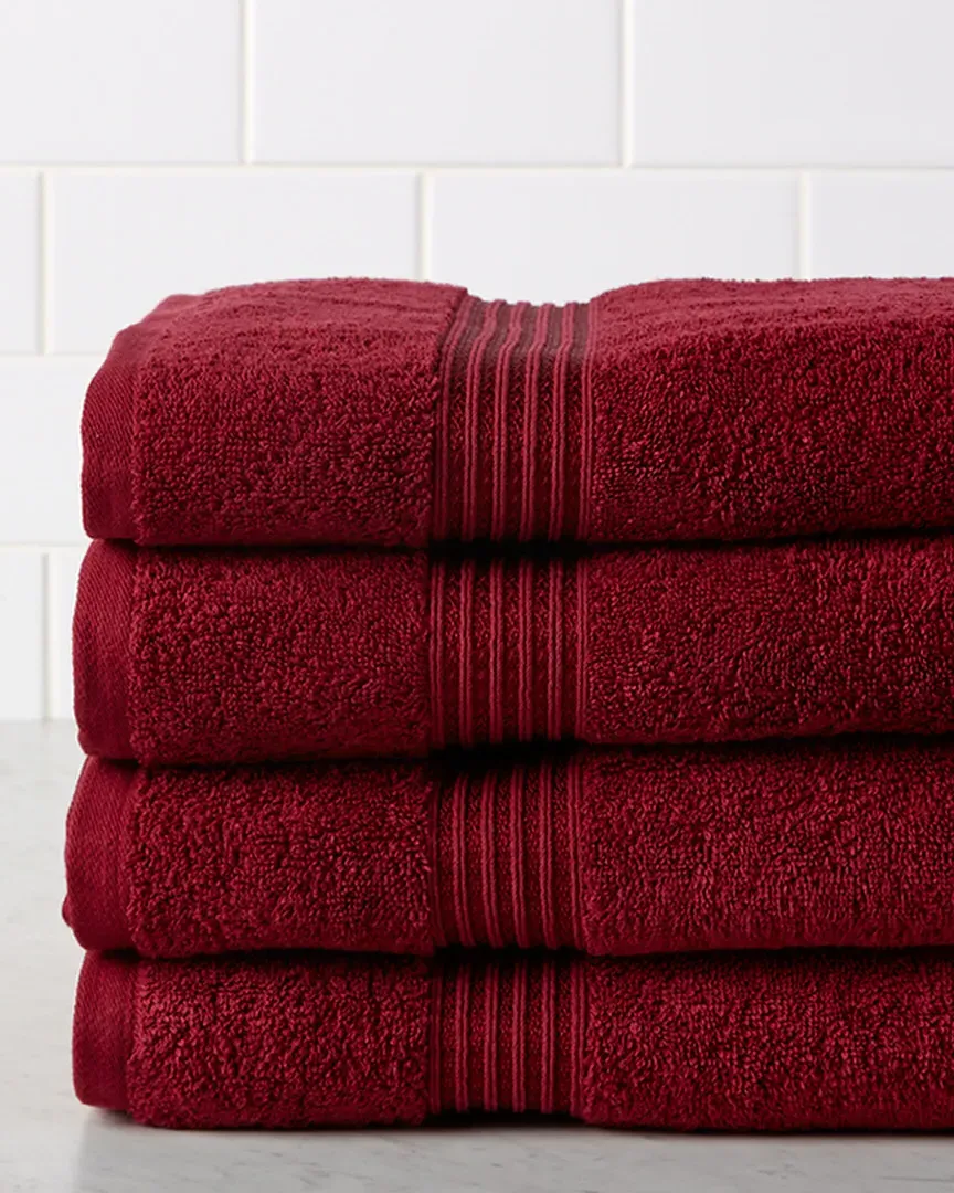 4-Piece Absorbent Bath Towel Set - Burgundy, Egyptian Cotton