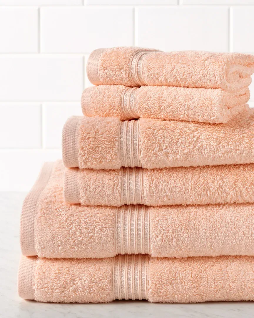 6-Piece Absorbent Towel Set - Peach, Egyptian Cotton