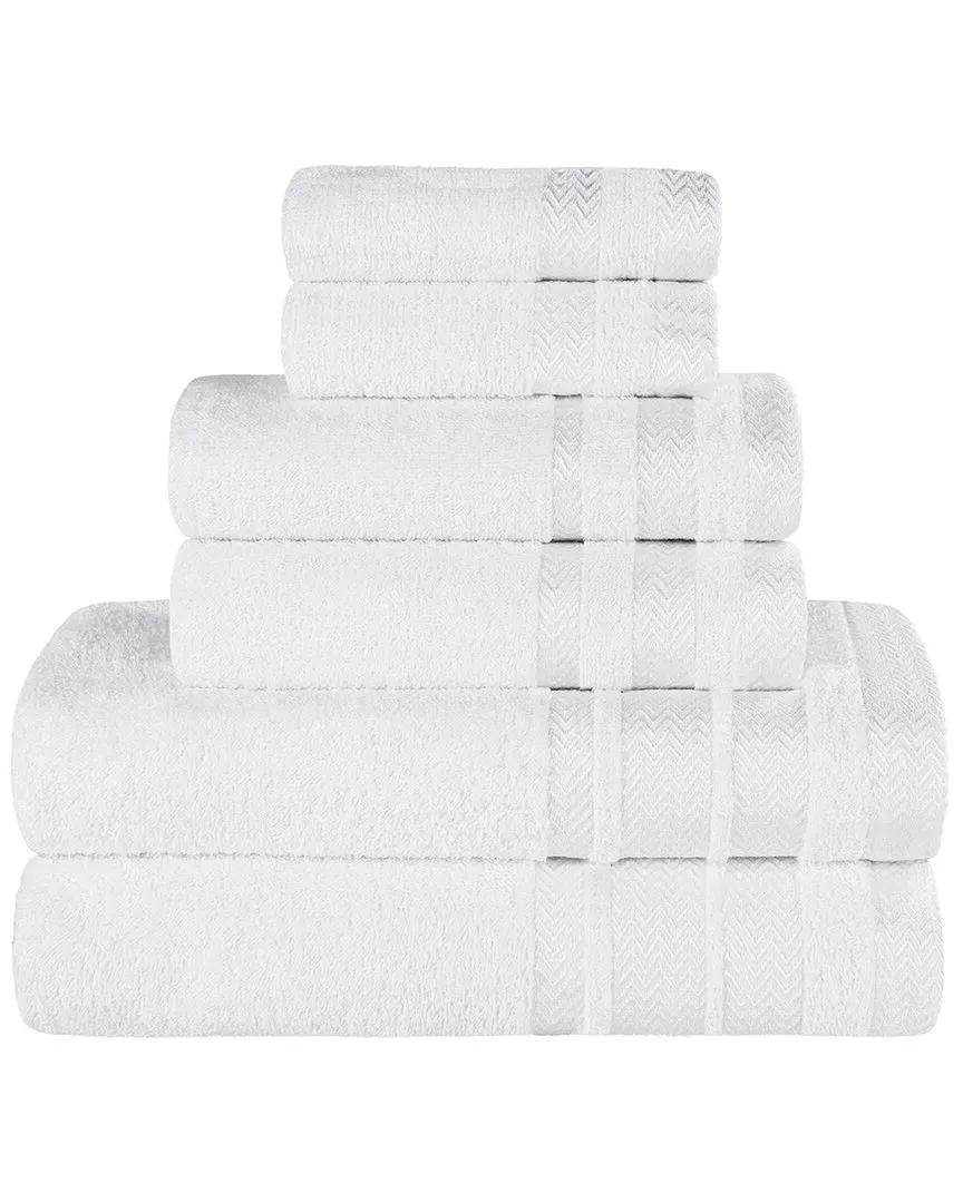 6-Piece Zero Twist Cotton Dobby Border Towel Set - White image