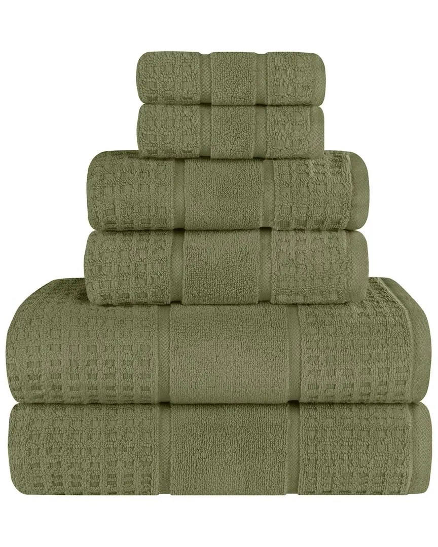 6-Piece Zero Twist Cotton Waffle Towel Set - Forest Green